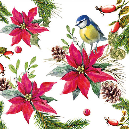 Салфетки Bird on Poinsettia White