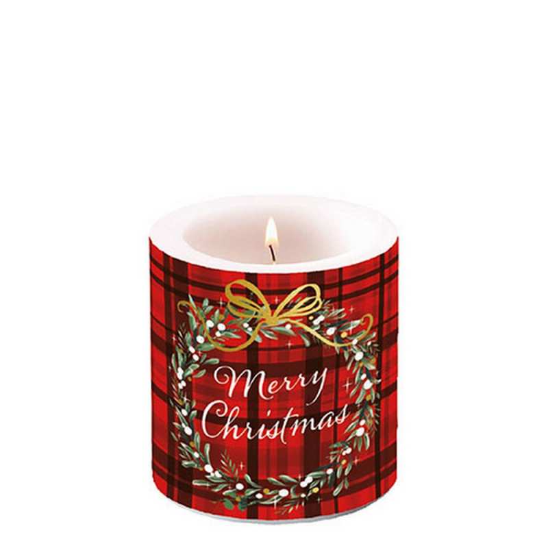 Свещ малка Christmas Plaid Red