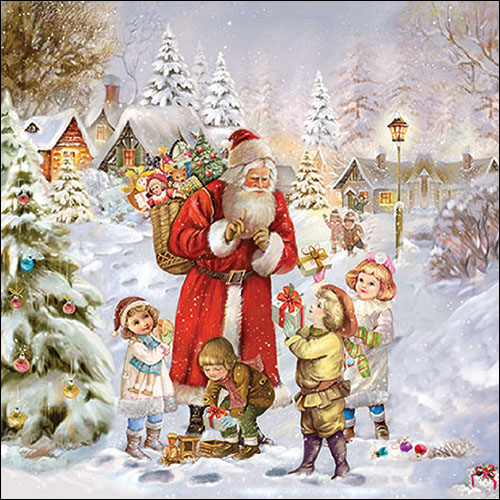 Салфетки Santa bringing presents