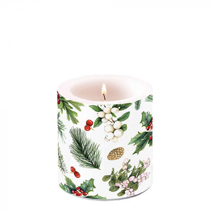 Свещ малка Winter greenery white