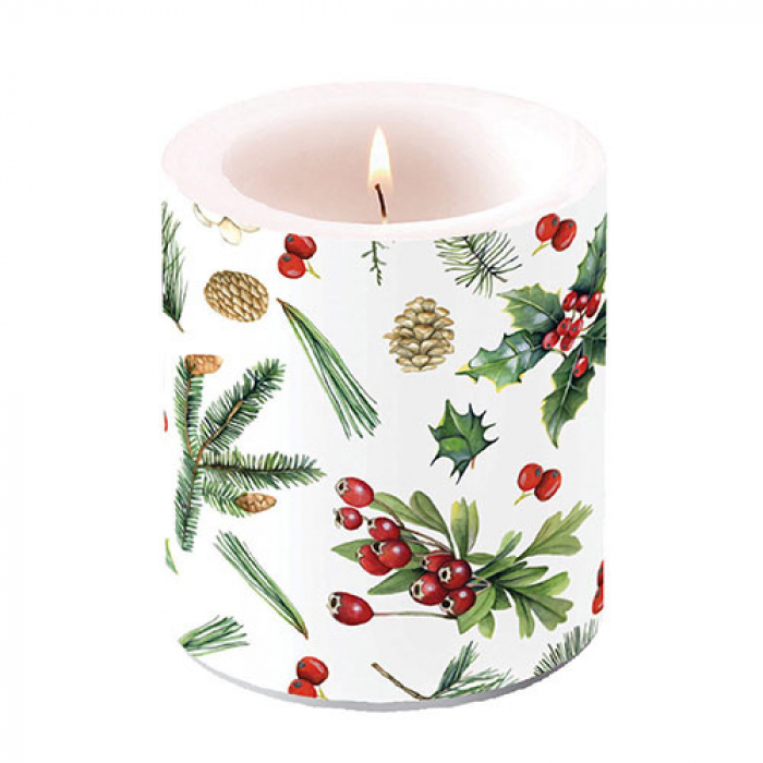 Свещ средна Winter greenery white