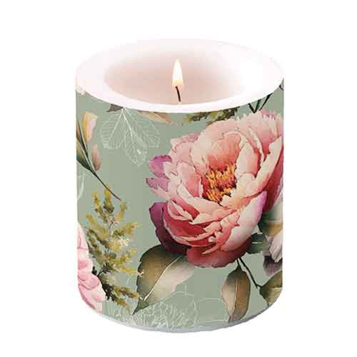 Свещ Peonies composition green