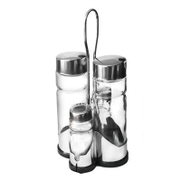 Art.No.KT111200- Оливерник стъклен Condiment set от 5 части на стойка с хромирани елементи от 