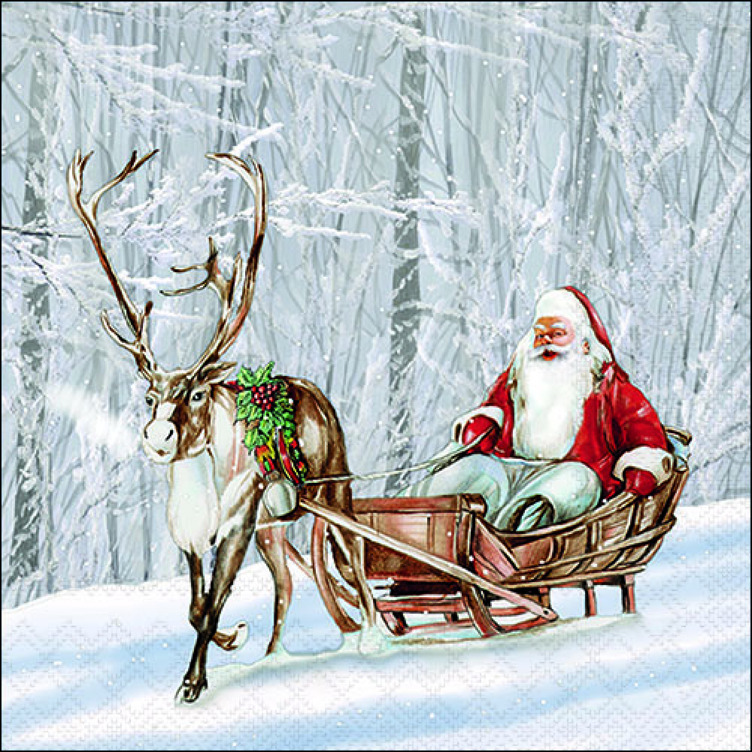 Салфетки Santa in snowy forest 