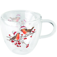 Art.No.34418865- Двустенна стъклена чаша Christmas robins white от 