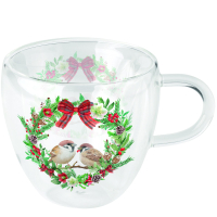 Art.No.34418870- Двустенна стъклена чаша Sparrows in wreath от 