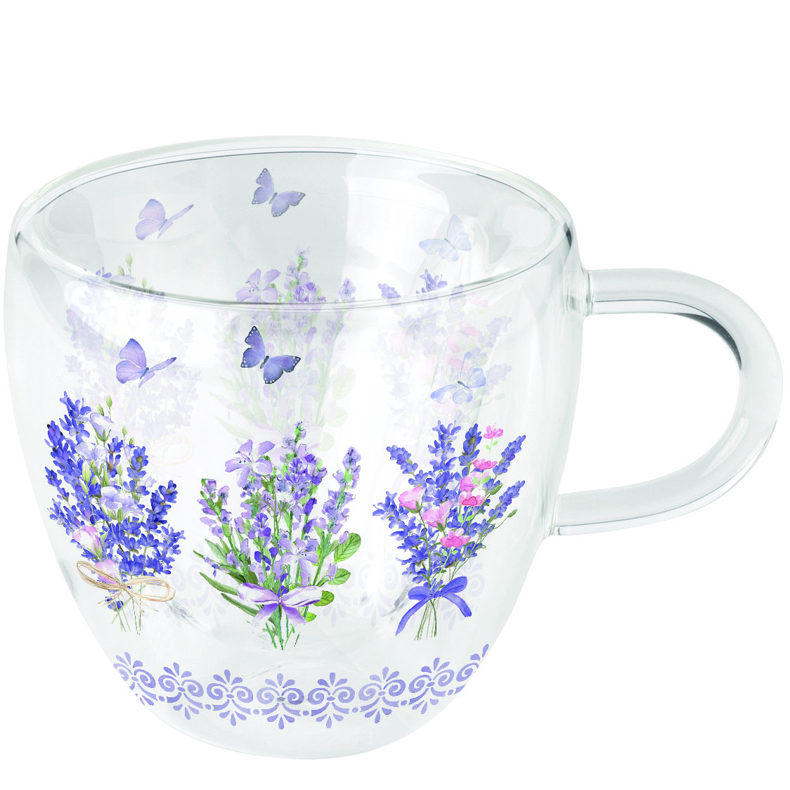 Двустенна стъклена чаша Lovely lavender white